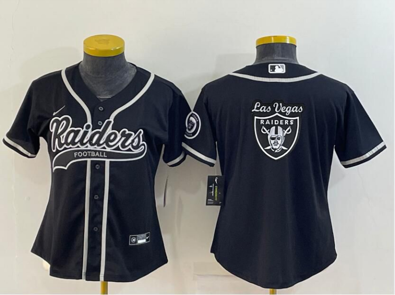 Youth Las Vegas Raiders Black Team Big Logo With Patch Cool Base Stitched Baseball Jersey